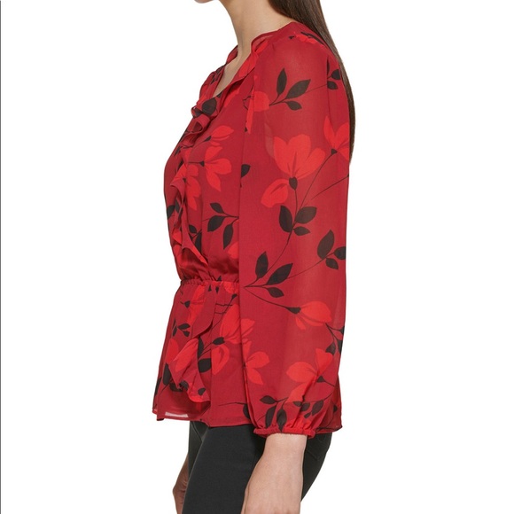 Calvin Klein Printed Faux Wrap Blouse - Picture 5 of 5